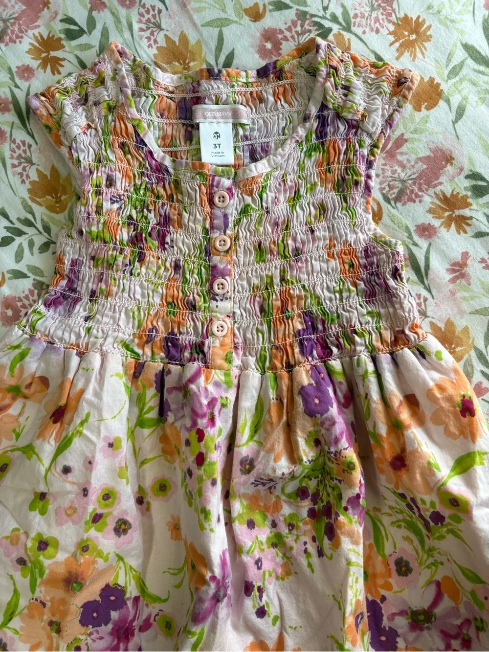 Old Navy 3T Girls Floral Dress Pink, purple, orange, and green